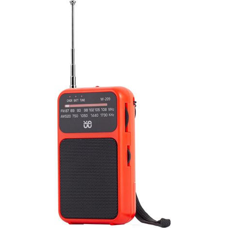 Radio transistor de poche (rouge), chargement USB-C, prise casque, avec clip et cordon inclus (1/5)