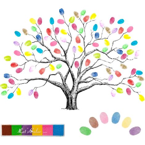 Arbre à Empreinte Mariage, d'empreintes digitales d'arbre, panneau mariage 30 x 40 cm,Tableau de Signature DIY Invité Sign in Toile Peinture décorations pour Mariage Fête d'anniversaire (1/5)