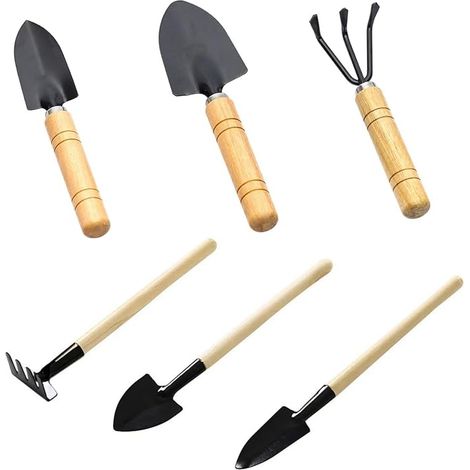 Mini Gardening Tools, 6 Piece Small Garden Tools, Mini Shovel and Rake for Plants, Miniature Gardening Accessories, for Planting Flowers, Transplanting (1/5)