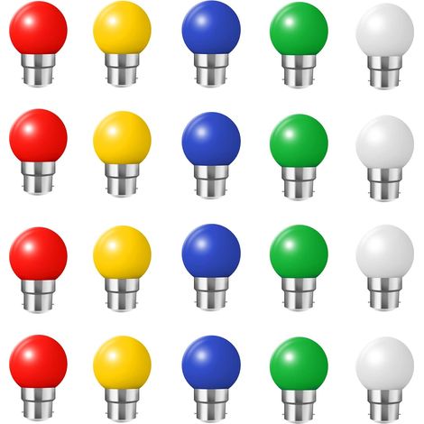 20x B22 Bayonet LED 2W Color Bulb Mini Golf Ball Outdoor Patio Garden Party Christmas Ball,(Red Yellow Green Blue Cool White) (1/5)