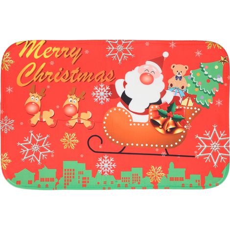 Tapis de sol de Noël en flanelle Père Noël, carpette de cuisine salle de bain, décoration maison (1/5)