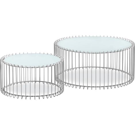 Ensemble de 2 tables basses rondes Universe Verre Blanc et Métal Gris