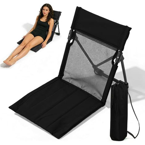Bodenstuhl, Sitzkissen mit Rückenlehne, klappbarer Strandstuhl, zusammenklappbar, leicht, Strandstuhl und Bodenstuhl, Strandkorb, faltbar für Camping, Picknick, Garten, Strand (schwarz)