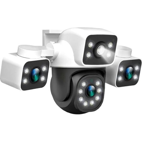 Caméra IP WiFi 6MP, 3 objectifs, 3 écrans, Zoom 10x, détection IA, Suivi Automatique, caméra de Surveillance extérieure sans Fil(Only Camera) (1/5)