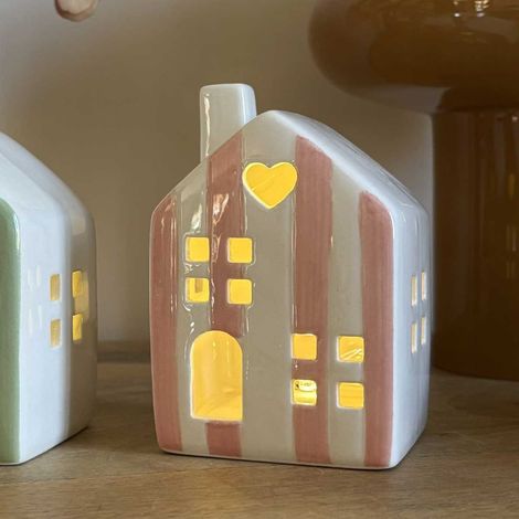 Maison déco lumineuse rayures rose LED à piles (1/3)