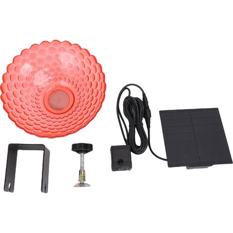 Ortviai Baignoire à Oiseaux Solaire avec Pinces Réglables pour Balcon/Jardin – Bol en Plastique Rouge, Fontaine Bubbling (1/5)