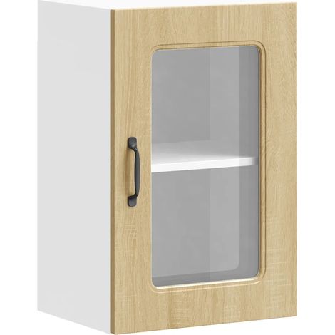 Armario de pared de cocina con puerta de cristal 40 x 31 x 60 cm madera de roble Sonoma multicapa 020049953 (1/5)
