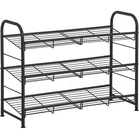 Zapatero de 3 niveles apilable con capacidad para hasta 12 pares de metal 68,5 x 27,5 x 49,5 cm para tacones altos zapatillas y pantuflas para la entrada color negro lmr066b01 120002630 (1/2)