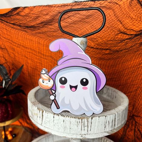 Support En Bois - Plateau Décoratif Fantôme Halloween - Pour Bureau Intérieur ou Décoration Murale - 1 Pièce (1/5)