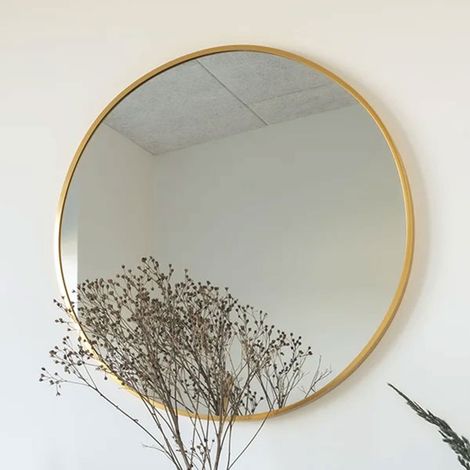Miroir mural rond 80x3x80 cm en aluminium laiton - MARDY