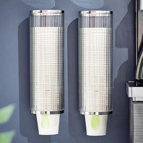 Distributeur de gobelets en plastique jetables en papier, mural, à tirette, fontaine à eau, porte-gobelets à retrait automatique pour la maison, l'hôpital, la salle de sport et le bureau. (1/5)