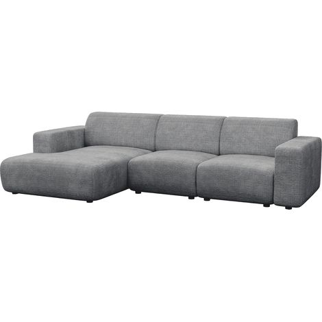 NAYVA - Canapé d'angle en tissu gris - Angle gauche (1/5)