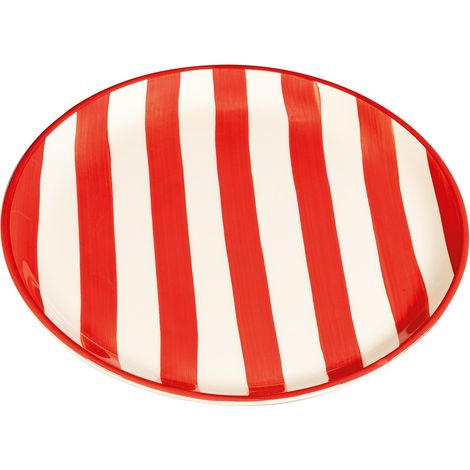 Zafferano Lot De 2 Assiettes Plates Collection Lido Righe En Céramique Artisanale Rouge Peintes À La Main À Civita Castellana, Italie 26 Cm