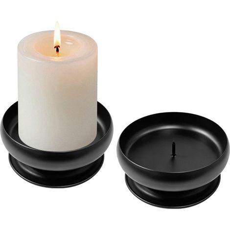 Set of 2 black candle holders with metal spindle (1/5)