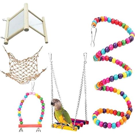 Hamac coloré pour cage à perroquets, mur de recherche de nourriture, balançoire en paille colorée avec crochets