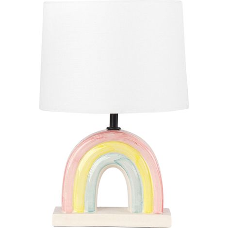 Lampe à Poser Multicolore en Céramique 42 cm Abat-Jour en Tambour en Coton Pied Arc-en-Ciel Titna