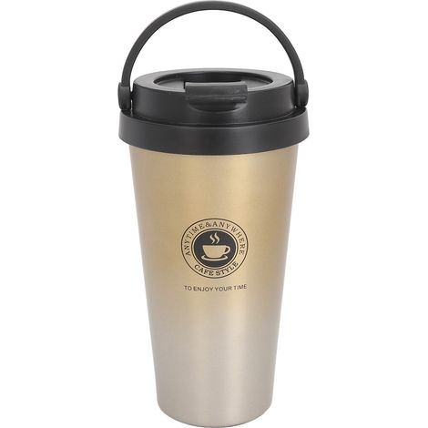Isolierter Kaffeebecher mit Deckel, Edelstahl-Reisebecher, tragbarer isolierter Kaffeebecher fürs Auto, gelber Farbverlauf, 500 ml (1/5)