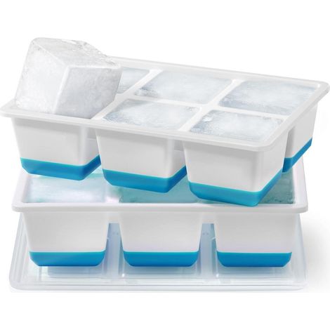 XXL Eiswürfelform mit Deckel, 6cm große Eiswürfel, BPA-frei, 2er-Set Blau (1/5)