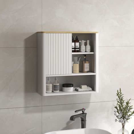Armario de Baño de Pared con Puerta Corredera 5 Compartimentos y Estantes Ajustables 60x20x62 cm Blanco (1/5)