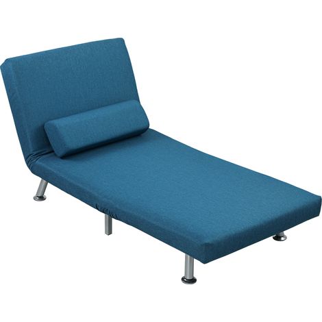 Klappsessel mit Bettfunktion, klappbarer Relaxsessel in Leinenoptik, Verstellbare Rückenlehne, 75 x 70 x 75 cm, Blau