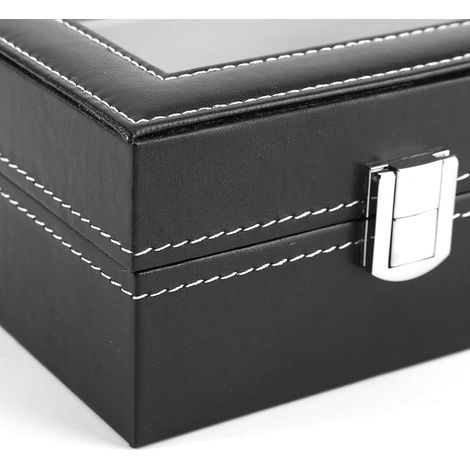 Wooden Watch Box with 3 Compartments, PU Leather Top and Glass – Secure Storage for Watches, Jewelry, Bracelets – Elegant Gift Box for Men and Women (1/5)