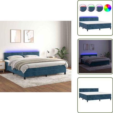 Letto con luci LED - vidaXL Letto a Molle con Materasso e LED Blu Scuro 160x200 cm - Letto con testiera regolabile