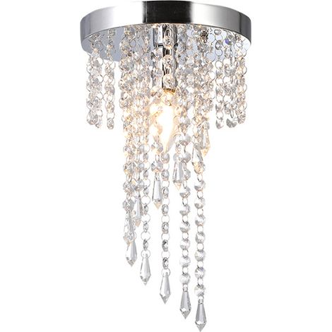 Plafonnier cristal moderne élégant en acier inoxydable pour salon chambre salle à manger 110V - 8m² avec base et 2 packs cristaux (1/5)