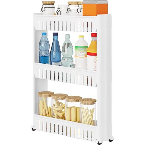 WOLTU Carrellino per Cucina Bagno Salvaspazio scaffale a 3 Ripiani con 4 Rotelle (1/7)