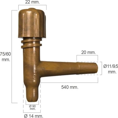 Robinet droit en plastique tonito 20 mm filetage 11 mm