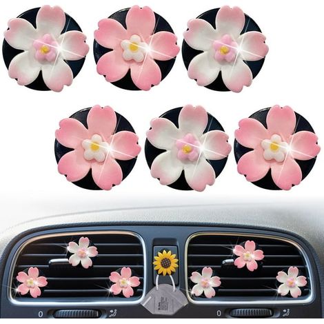 6 Clips Climatisation Auto Fleurs de Cerisier, Éventails de Ventilation Voiture Décoratifs, Accessoires Intérieur de Véhicule, Kit de 6 Pièces (1/5)