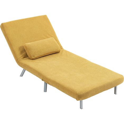 Canapé-lit pliant une place, revêtu de tissu jaune chiné, avec dossier réglable sur 5 positions, 80 x 75 x 83 cm (1/5)