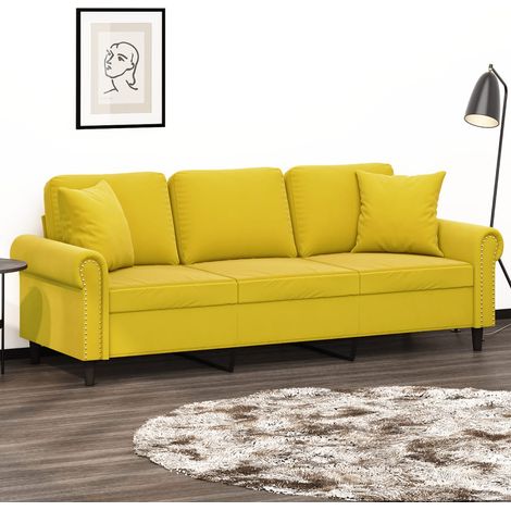 Sofá de 3 plazas con cojines terciopelo amarillo 180 cm vidaXL