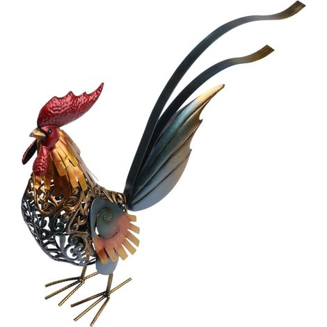 Sculpture Coq Métal Décoratif Résistant Intérieur Extérieur Ornement Animal Fer Forgé pour Jardin Cuisine et Salon (1/5)