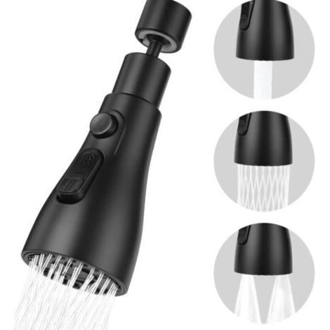 Douchette Evier Cuisine Robinet 360 Degres, 3 Modes Embout Robinet Cuisine, Mitigeur Evier Cuisine Tete de Robinet Rotative, Adaptateur Robinet Universal Orientable,noir (1/4)