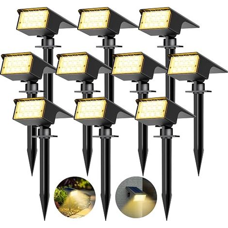 Pack of 10 Solar Outdoor Spotlights, 77 LED Solar Outdoor Garden Light Powerful with 3 Lighting Modes, IP65 Waterproof Outdoor Light for Garden, Pathway, Path, Warm White (1/5)