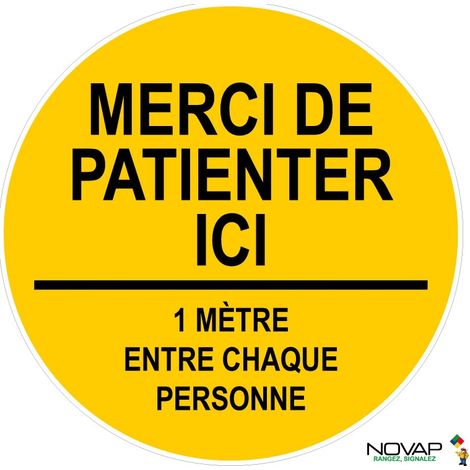 Panneau Merci de patienter ici - Jaune - spécial sol - Ø 450 mm - 4007267