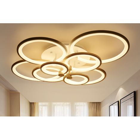 COMELY Plafonnier LED moderne à anneaux circulaires Plafonnier de salon 3000K-6500K Dimmable avec télécommande Chambre à coucher Plafonnier intérieur,280° anneau extérieur illuminé,Blanc,8 anneaux/105 (1/5)