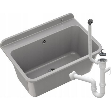 Évier Utilitaire Granitan Large avec Siphon - Grande Cuve Résistante en Polypropylène, Gris, 61x41x30 cm