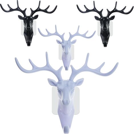 Lot de 4 crochets tête de cerf, crochets à ventouse auto-adhésifs extra forts pour cuisines, chambres derrière porte, salle de bain (2 couleurs) (1/5)