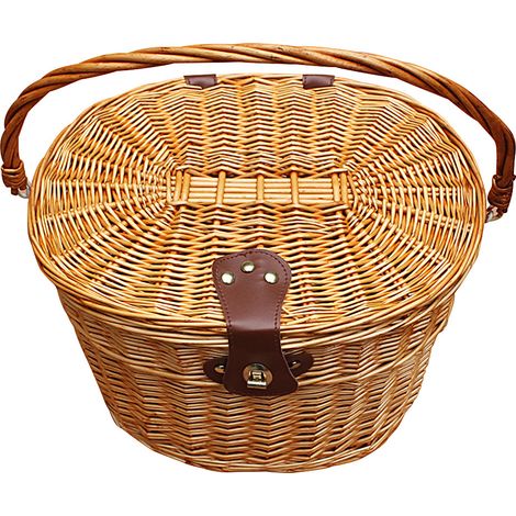 Panier de vélo en osier rustique avec couvercle et poignée de transport (1/5)