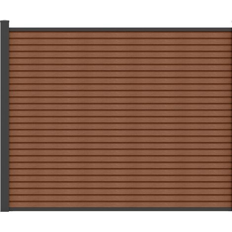 Vente-Unique – Clôture à enterrer effet bois H148 cm – Kit de 9 lames composite co-extrudé – Poteau aluminium renforcé – Résistance UV et intempéries