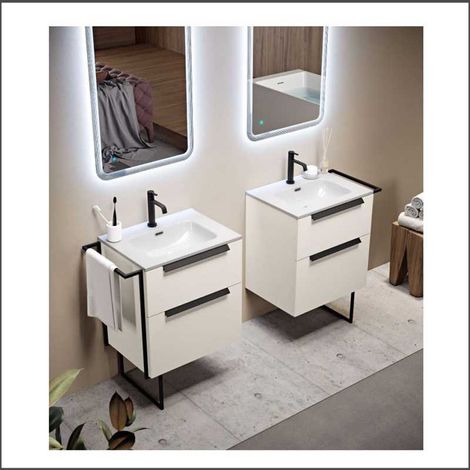 Mobile Bagno Urban120 cm Sospeso Spatolato Bianco Base 2 Cassettoni - Doppio Lavabo in Resina (1/5)