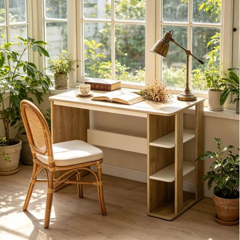 Bureau moderne en bois clair avec plateau spacieux, 100x44x74 cm (1/5)