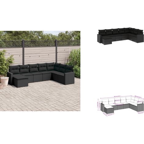 8-tlg. Garten-Sofagarnitur mit Kissen Schwarz Poly Rattan - Gartensofas - Outdoor Möbel - Gartenmöbel Set - Lounge Sofa - PE-Rattan (1/3)