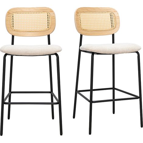 Sgabelli di design in tessuto effetto velluto testurizzato beige, metallo nero e intreccio in rattan (lotto di 2) MIRANDA (1/5)