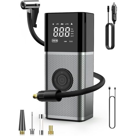 6000 mAh Luftkompressor, 150 PSI/12 V, 5 Modi + Notfall-LED, kabellos.