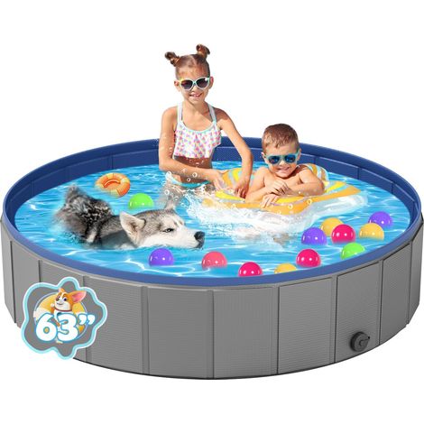 1 Piscine Chien Pliable PVC, 160 x 30,5 cm, Gris Foncé, Extérieur (1/5)
