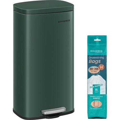 Poubelle Cuisine 30 L, Poubelle Bureau, Fermeture en Douceur, avec Pédale, en Acier, Seau Intérieur, Vert Rétro LTB003C02 (1/5)