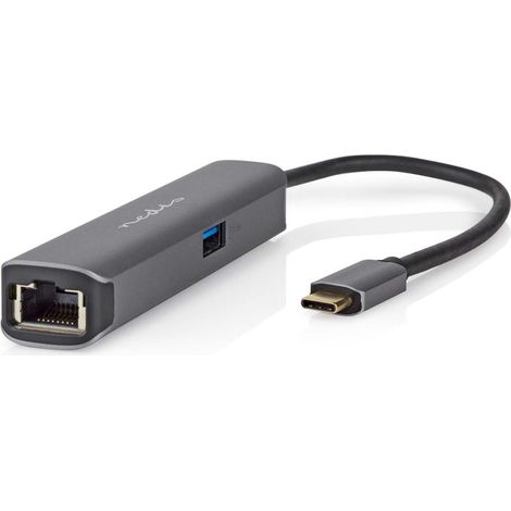 Nedis USB Multi-Port-Adapter / 4-in-1 / USB 3.2 Gen 1 / USB-C™ Stecker / HDMI™ Ausgang / RJ45 Buchse / USB-A Buchse / USB-C™ Buchse / 5 Gbps / 0.20 m / Rund / Vergoldet / PVC / Anthrazit / Box (1/5)