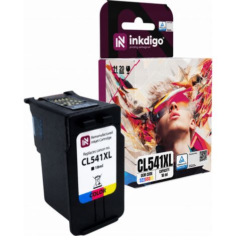 Encre Inkdigo CL541 compatible avec les imprimantes Canon Pixma GM2050, MG2140, MX370 et TS5140. Certifiée TÜV. (1/5)